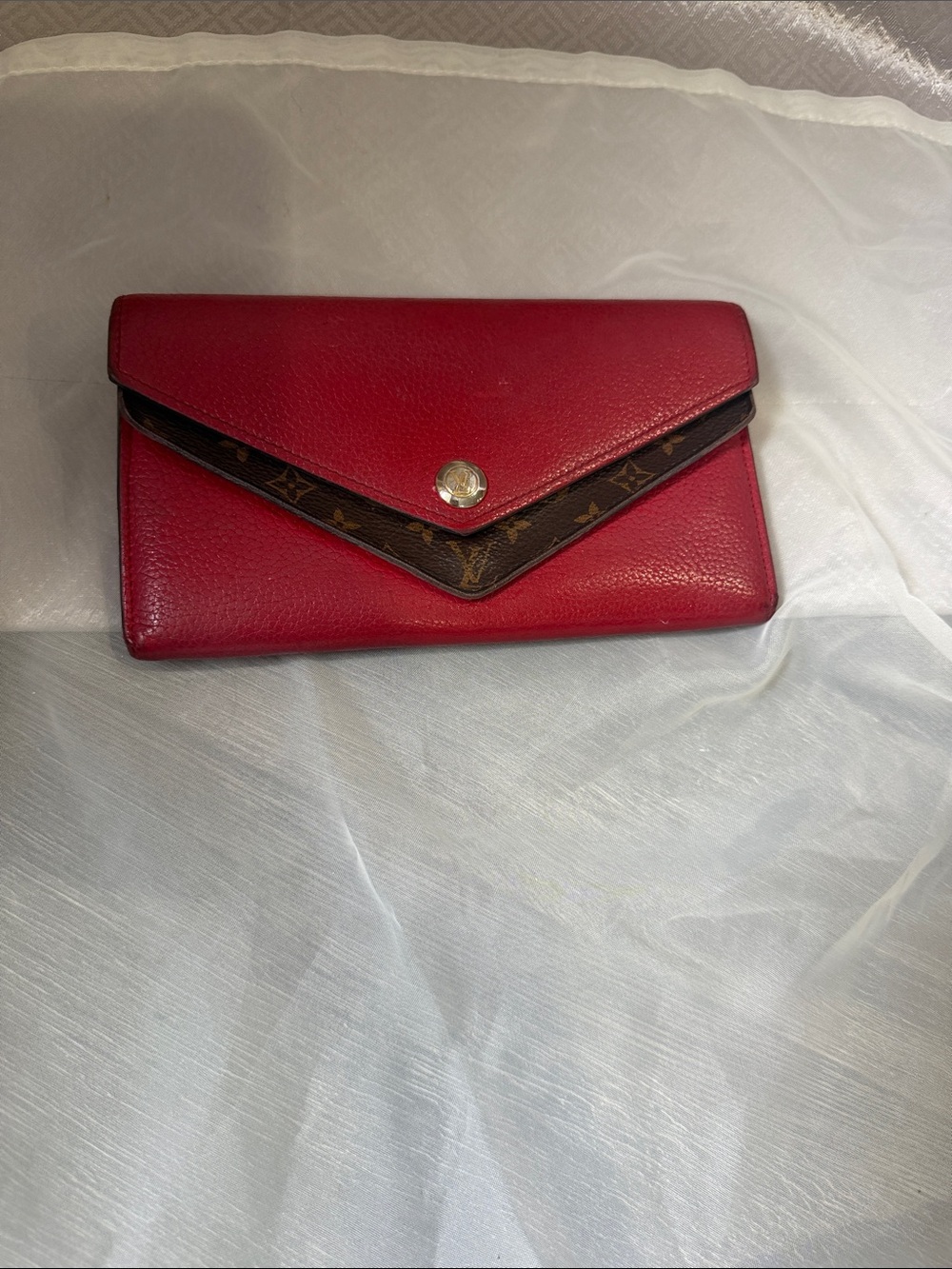 Louis Vuitton Red Envelope Wallet with Monogram Trim
